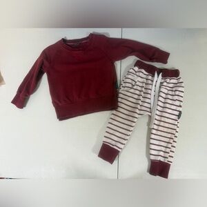 Little Bipsy Striped Burgundy &white set Joggers pants & Sweatshirt 12-18 month